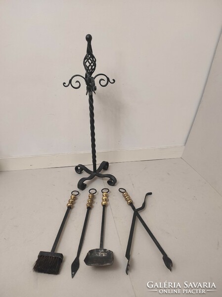 Antique fire pit set for stove fireplace wrought iron and brass 91 6701