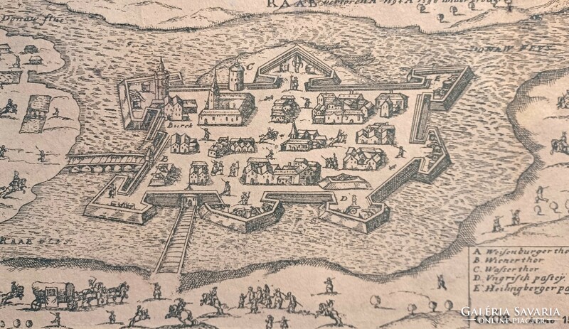 Győr, 1598 - középkori térkép, sokszorosított grafika (31x19 cm)