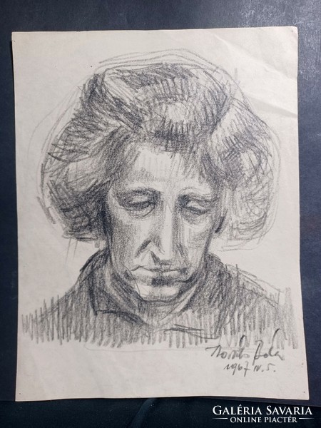 Béla A. Kováts (1921-1992): portrait (graphite pencil drawing) 1960s, Ajka artist