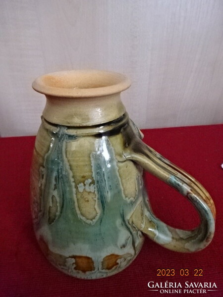 Glazed ceramic beer mug, marked, diameter 9.5 cm. Jokai.