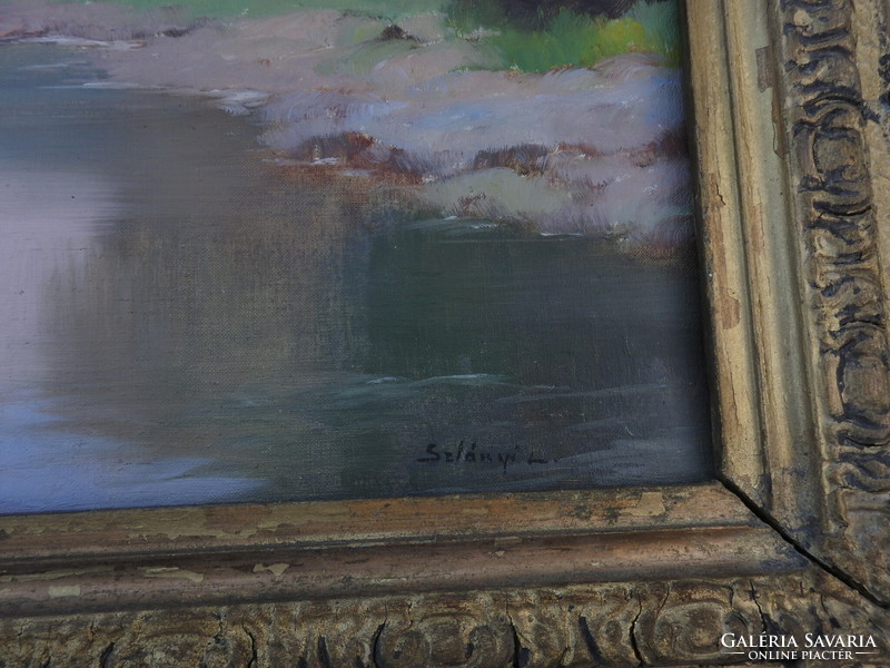 Lajos Szlányi: Szolnok farm oil painting - blondel frame