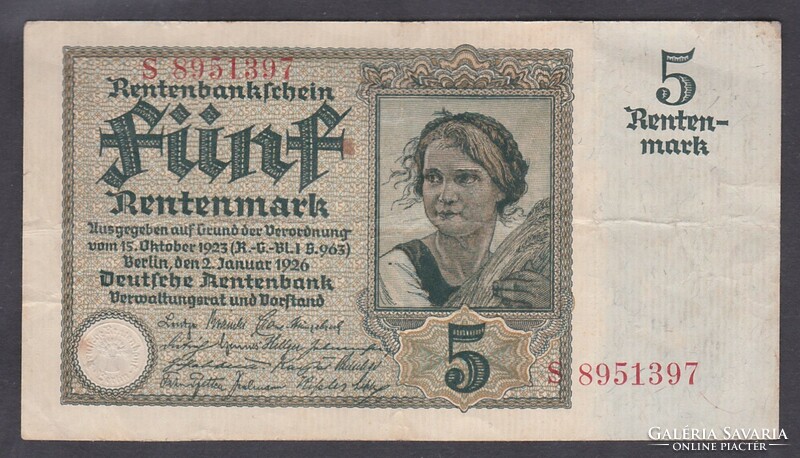 5 Rentenmark 1926 (F+)