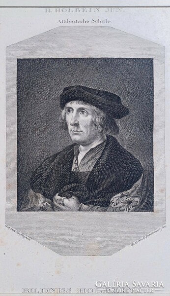 Portrait of the German painter Hans Holbein the Younger - antique etching - bildniss holbein's
