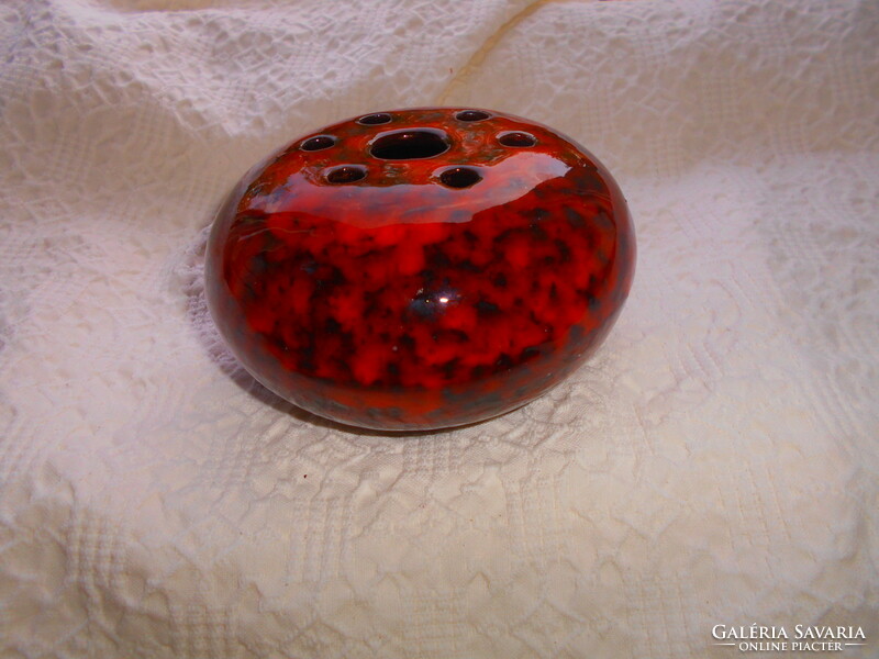 Ikebana vase with jury-marked burning red glaze