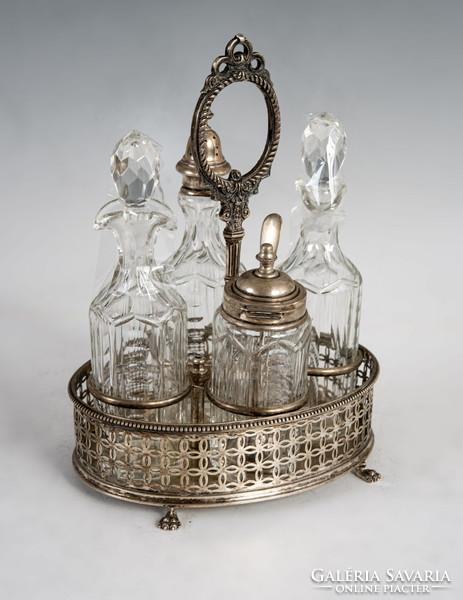 Oil-vinegar and spice holder with silver frame