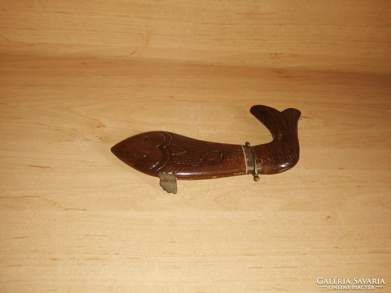 Beautiful antique oriental rosewood carved fish-shaped leaf paring knife (18/d)