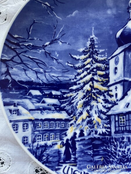Gyönyörű 1984 - es gyűjtői Karácsonyi falitányér - Echt Cobalt
