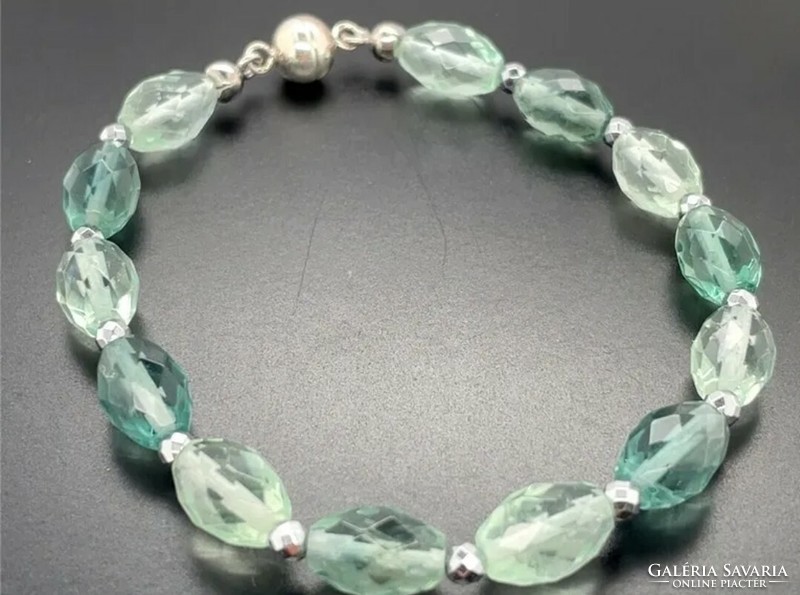 Beautiful fluorite gemstone necklace + bracelet set, 925 silver new