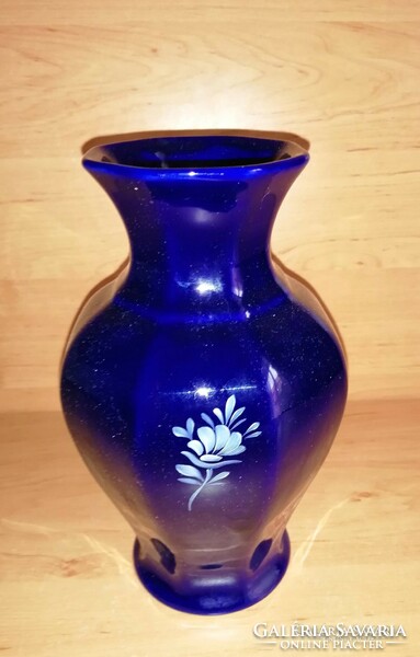 Hand-painted blue porcelain vase cs&m Hungary 21 cm (3/d)