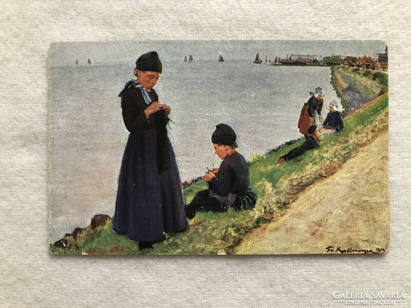 Antique postcard - Dutch fishing children - postage cleared