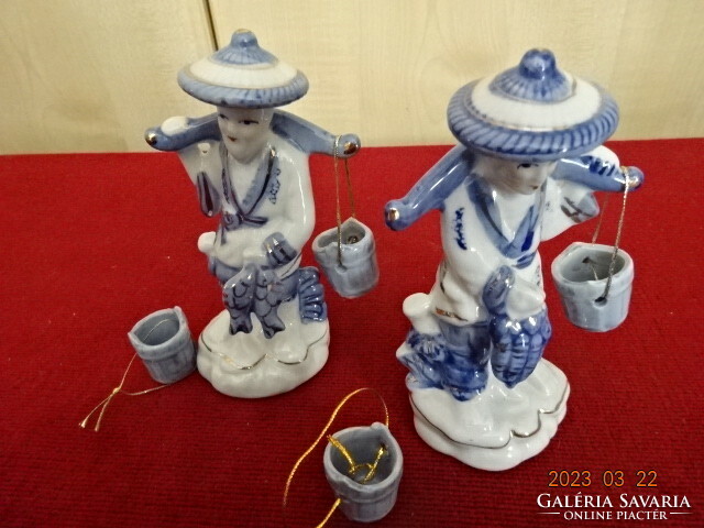 Chinese porcelain figurines, boy and girl carrying water. Two pieces for sale together. Jokai.