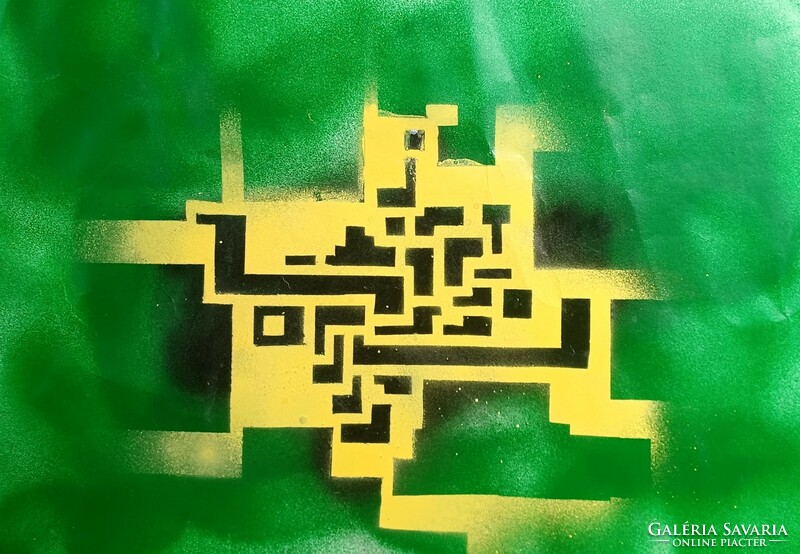 Zöld-sárga geometrikus absztrakt (42x30 cm)