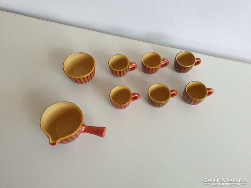 Régi retro mázas kerámia kávés készlet kávékiöntő és kávés csészék