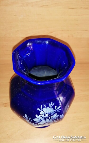 Hand-painted blue porcelain vase cs&m Hungary 21 cm (3/d)