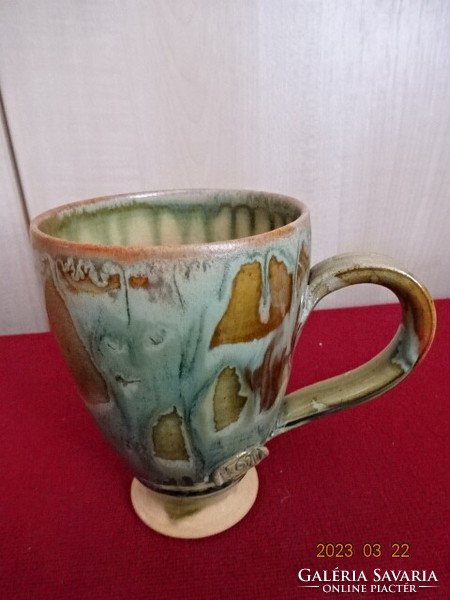 Glazed ceramic beer mug, marked, diameter 9.5 cm. Jokai.