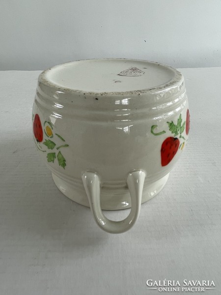 Old, vintage Kispest granite strawberry, strawberry patterned sugar bowl, salt bowl
