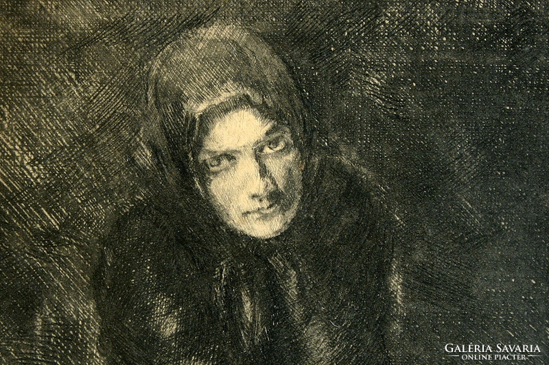 Adolf Fényes (1867-1945) - widow 40x30cm etching