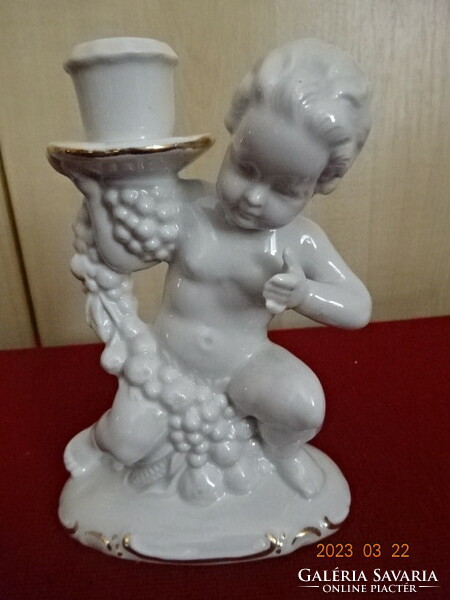 Német porcelán, egy ágú gyertyatartó puttó figurával, magassága 16 cm. Jókai.