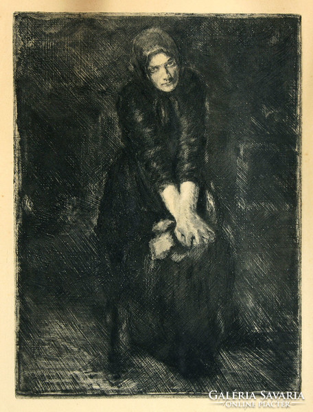 Adolf Fényes (1867-1945) - widow 40x30cm etching