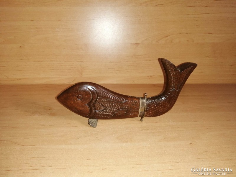 Gyönyörű antik Keleti rózsafa faragott hal alakú levélbontó kés (18/d)