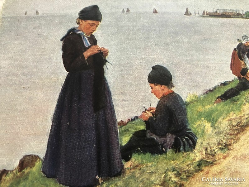 Antik képeslap  -  Holland halászgyerekek   -  Postatiszta