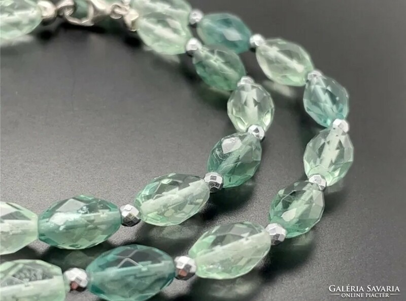 Beautiful fluorite gemstone necklace + bracelet set, 925 silver new