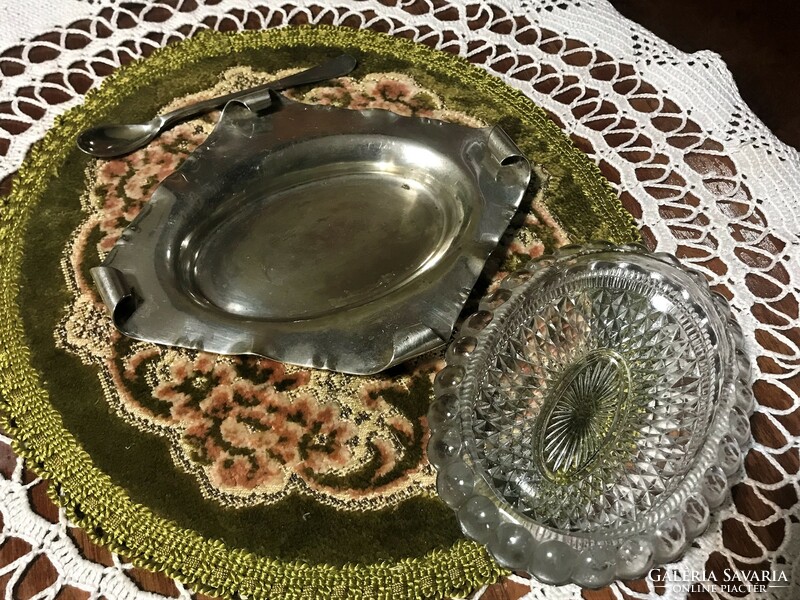 Antique, 100-year-old, silver-plated, glass-inlaid caviar or pâté serving spoon, silver-plated