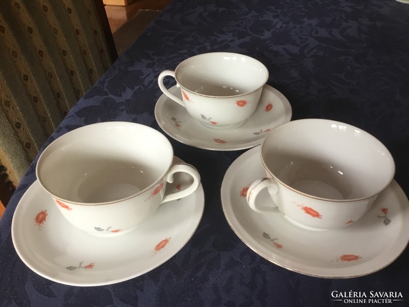 Antique zsolnay tea cups with placemat, 3 pcs