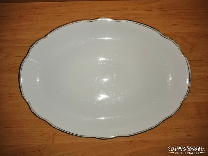 Antik Zsolnay porcelán arany csíkos ovális kínáló asztalközép 25,5*36 cm (6p)