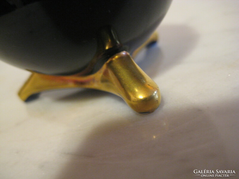 Lindner / Bavaria  , Echt Cobalt , gyertya tartó , gömb , három arany színű lábbal  kb 6 cm