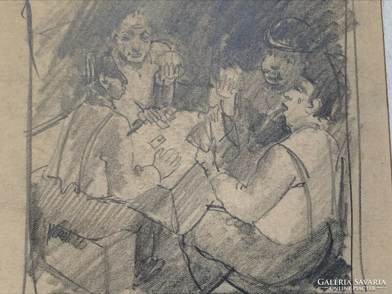 Áron Nagy Lajos: Kártyázók 1938. grafit