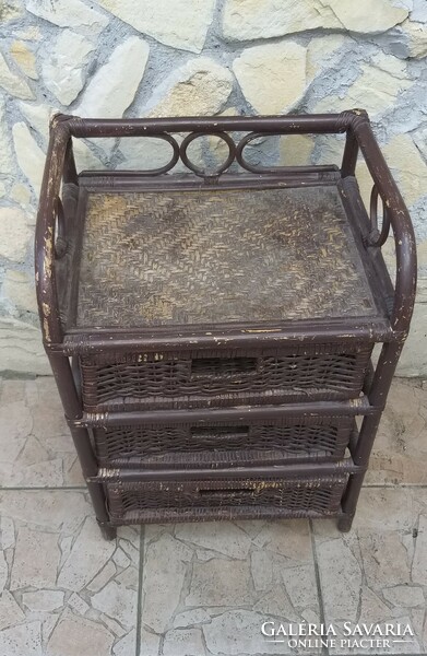 Rattan cane woven 3-shelf commode bedside bathroom cabinet