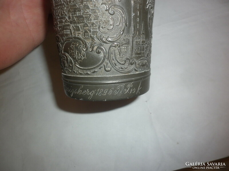 Antique German pewter cup from 1896 with pictures from Marburg