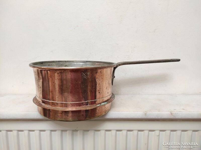 Antique red copper pot kitchen tool tinned forged iron handle 113 6801