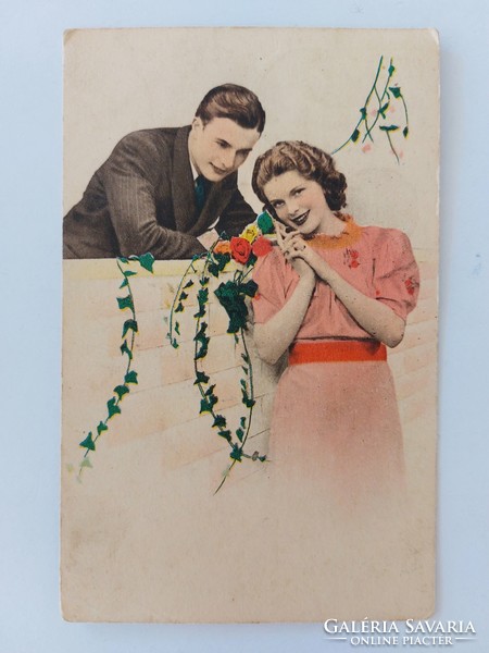 Old postcard 1942 photo postcard couple in love