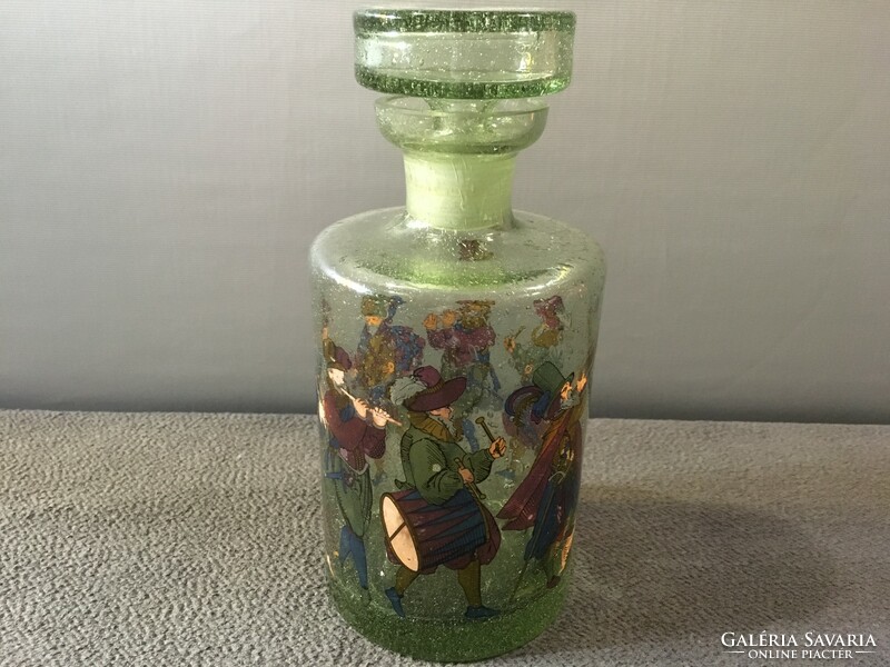 Antique thick village glass with painted carnival musicians!!!!! 21-Cm