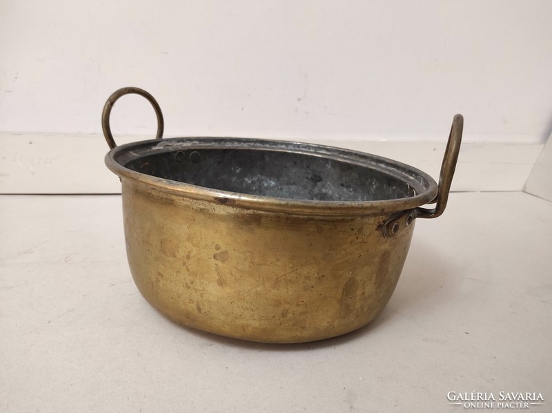 Antique brass pot with handles, inside tinned kitchen utensil 322 6803