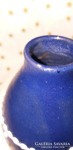 Dotted blue ceramic vase 11 cm marked belle