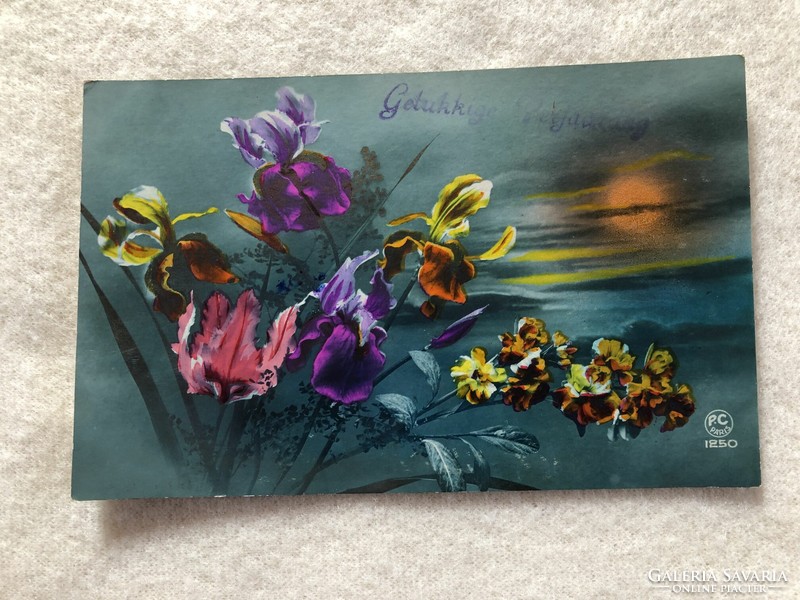 Antik színezett virágos képeslap - 1924