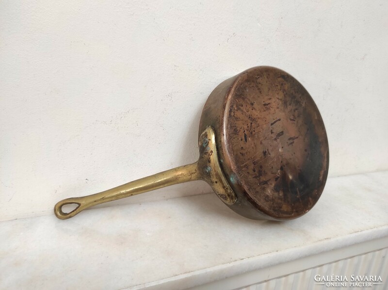 Antique kitchen utensil tool tinned red copper with brass handle 337 6819