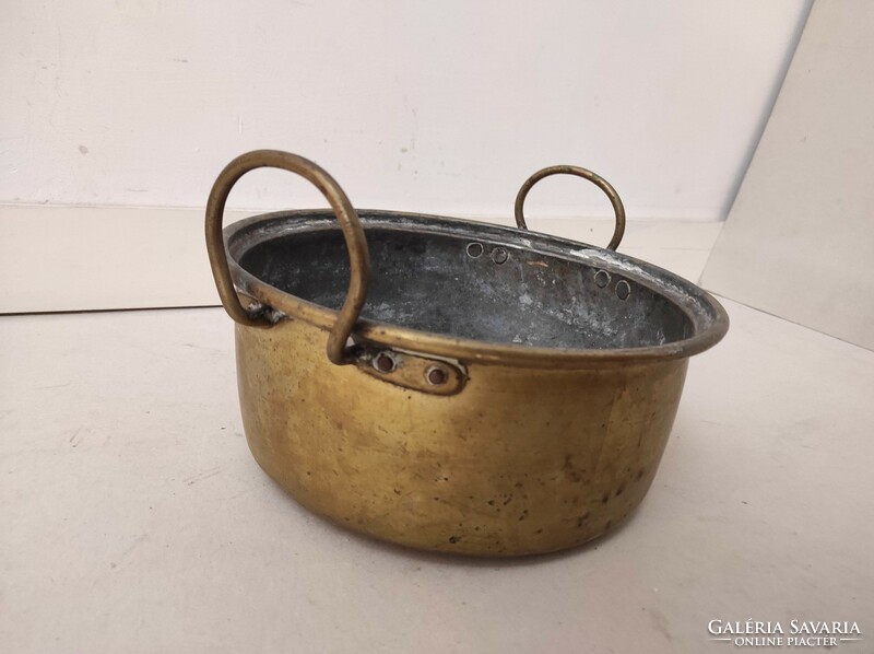 Antique brass pot with handles, inside tinned kitchen utensil 322 6803