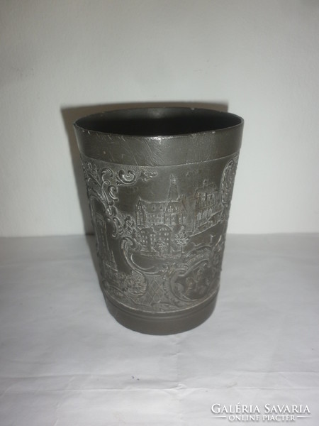 Antique German pewter cup from 1896 with pictures from Marburg