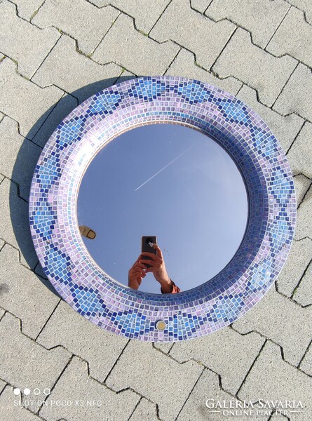 Exclusive mosaic framed mirror large size 65 cm diameter 15 kg massive artist mirror in a frame