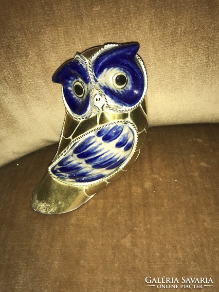 Mexican tonala folk ceramic-copper decorated famous owl ceramic sculpture