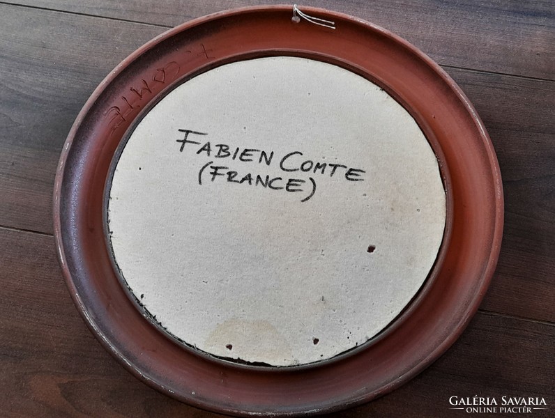 Fabien Comte (Franciaország) retro kerámia keretes falitükör / tükör