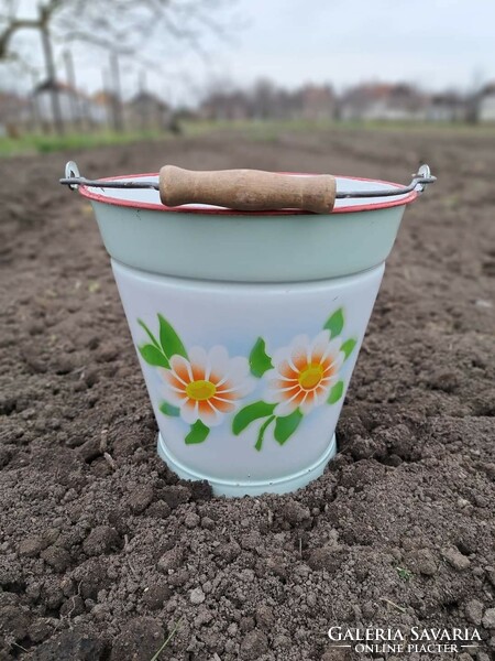 Rare floral Bonyhád enamel bucket pail heirloom antique nostalgia
