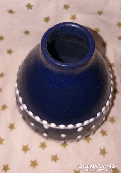 Pöttyös kék kerámia váza 11 cm jelzett Belle