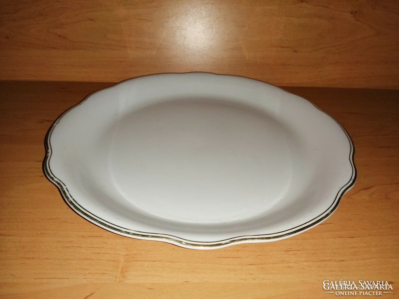 Antik Zsolnay porcelán arany csíkos kerek kínáló asztalközép 29,5 cm (6p)