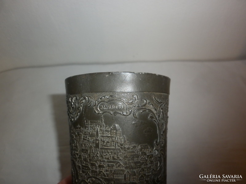Antique German pewter cup from 1896 with pictures from Marburg