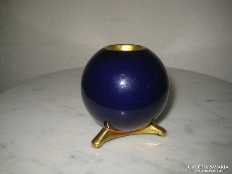 Lindner / bavaria , echt cobalt , candle holder , sphere , with three golden feet about 6 cm